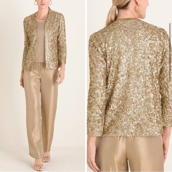 Chico's Travelers Collection Gold Sequined Jacket Size Small - Picture 2 of 9
